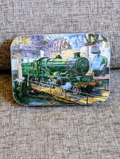 Vintage Blue Bird Toffee tin ~ Train on Turntable ~ Sweets Tin 1960s