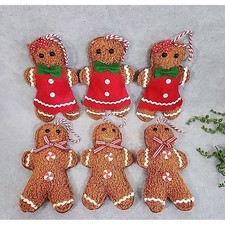 Gingerbread Man Boy Girl Cookie Candy Ornaments 6 Pc Christmas Decor 7" NEW
