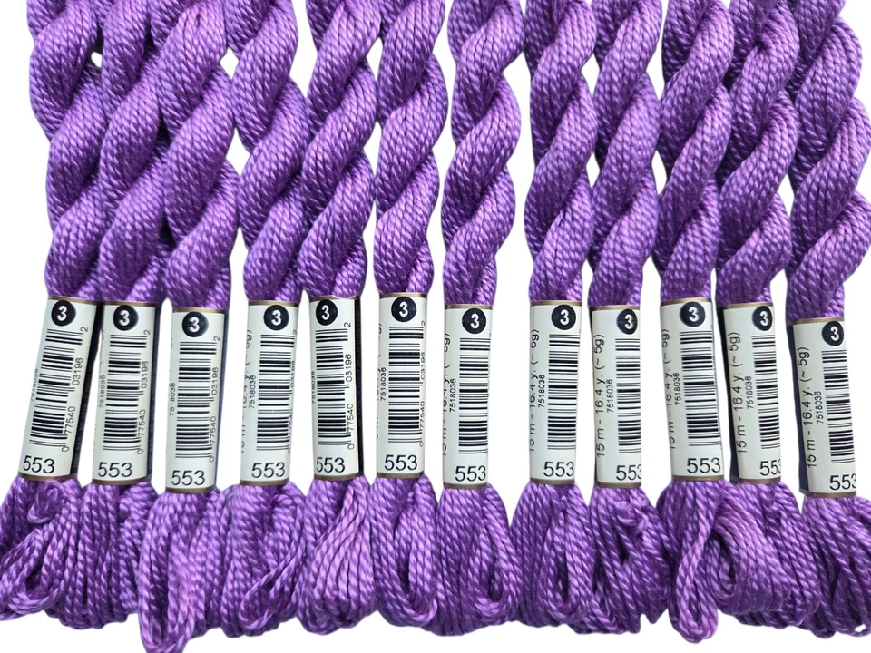 DMC Cotton Perle #3 Lot of 12 Violet Amethyst #553 Embroidery Floss Thread 15m - Image 2 of 2