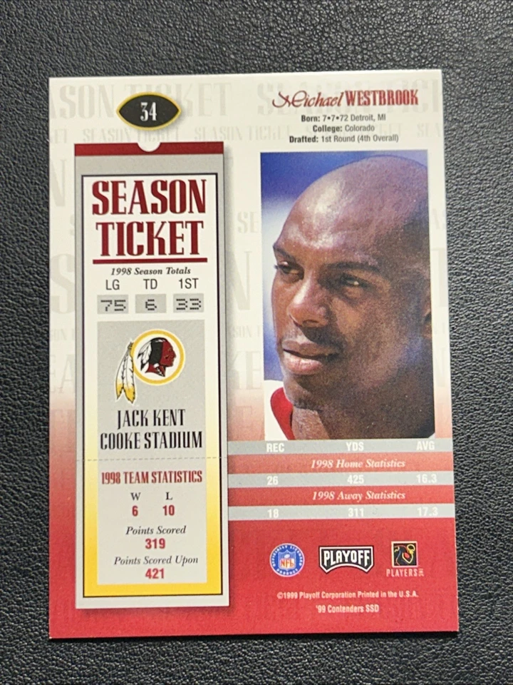 1999 Playoff Contenders SSD MICHAEL WESTBROOK #34 - Image 2 of 2