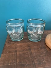 2 SKULL Drinking Glasses Vidrios San Miguel Clear 100% Recycled Glass 5”  
