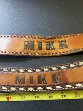 2 VTG Western Belts 70's Justin & Brazoz Joe Belts Tooled Mike on Back Used