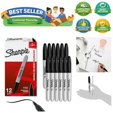 All-Purpose Permanent Marker Set - 12 Black Fine Point Markers for Every Project