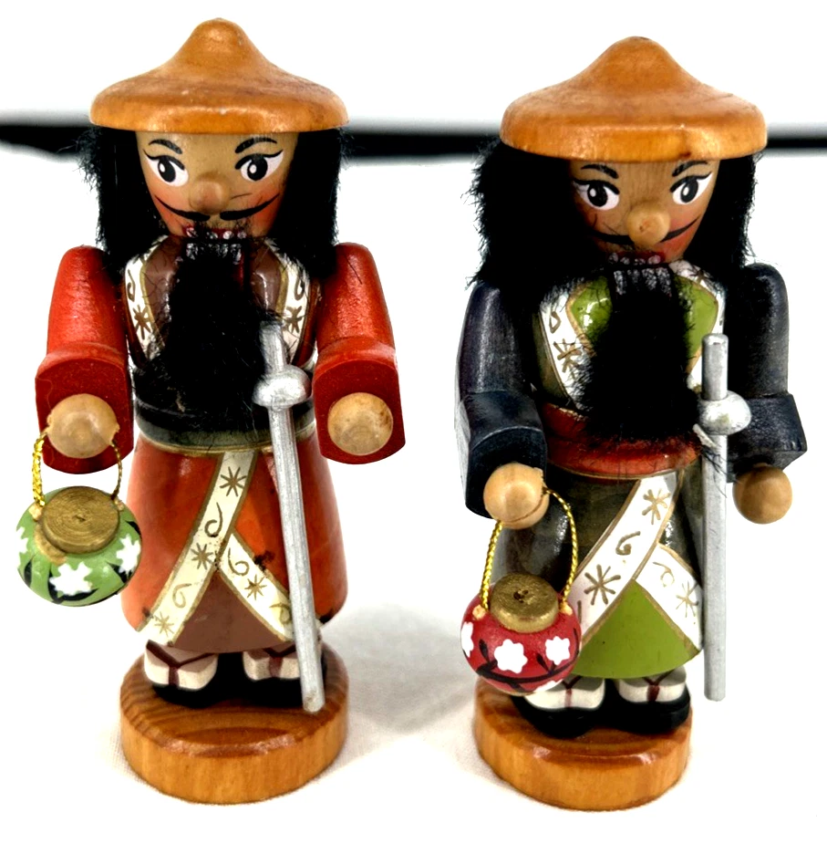 Asian Warrior Wooden Nutcrackers 4" Lot Of 2 Small