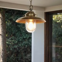 Messing Pendelleuchte Glas Schirm IP54 Ø23Cm Maritim AußEnlampe Balkon Terrasse