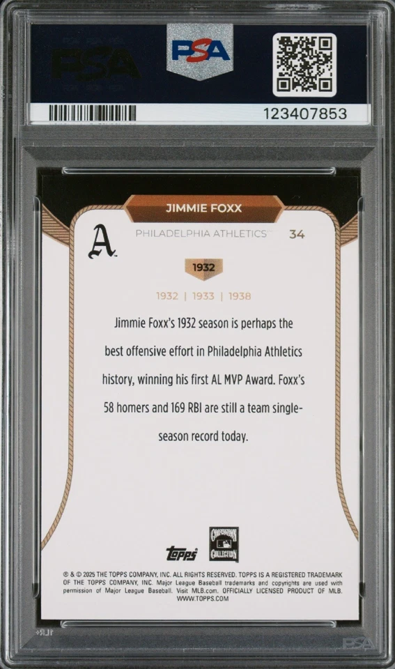 Jimmie Foxx 2025 Welcome To The Club "3xMVP" 49/99 Green Stardust Foil PSA 10 💎 Foto 2 de 3