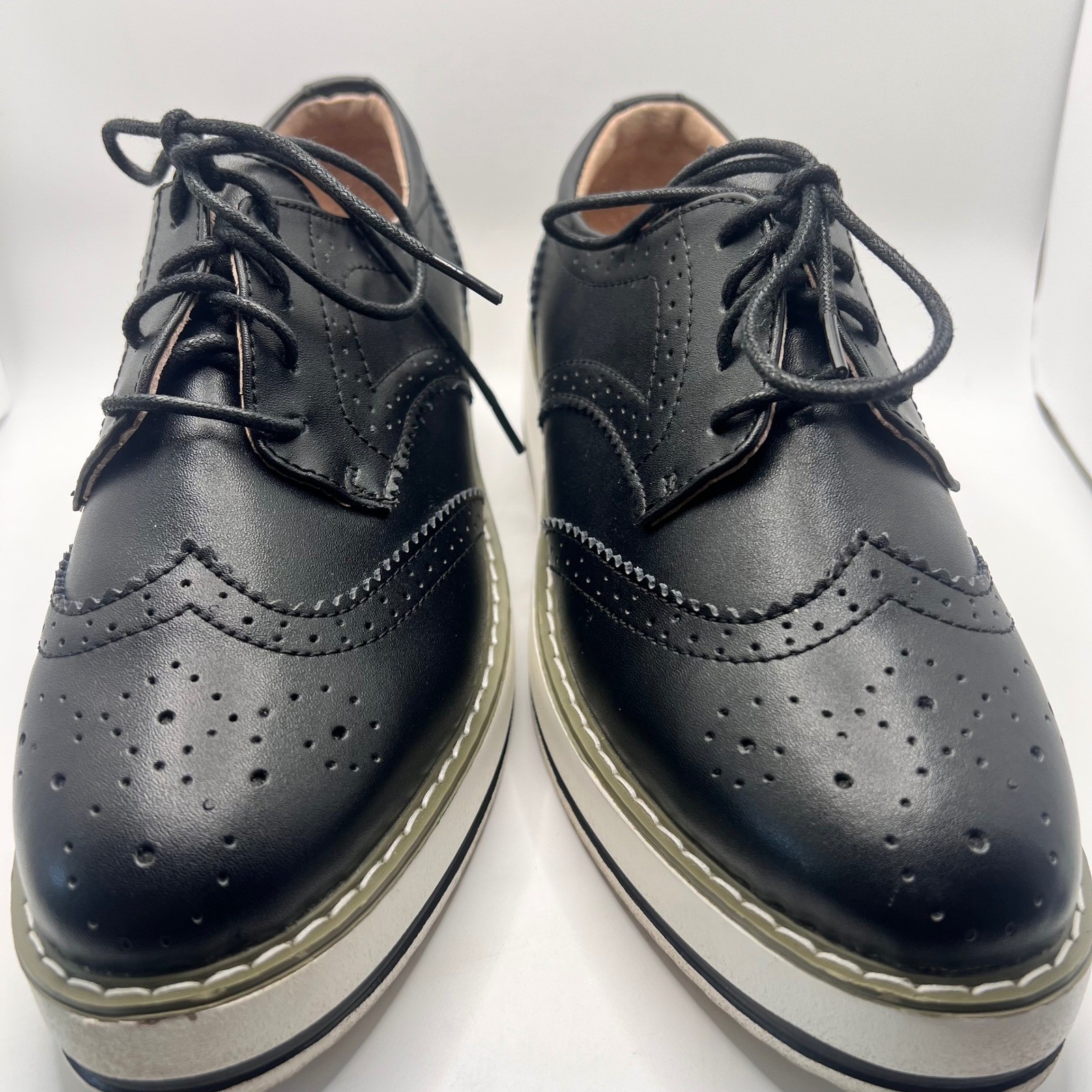 SAOLA Scarpe Oxford DADAWEN platform punta alare nere stringate suola grossa taglia 42 US11