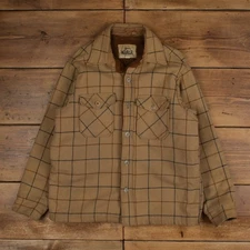 Vintage Woolrich Flannel Shirt Button L 70s Heavyweight Mens Long Sleeve Beige