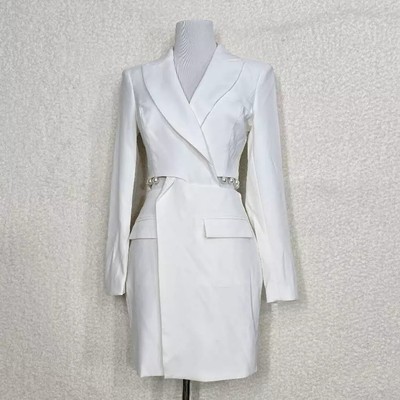 Lavish Alice White Cut-out Detail Blazer Dress With Pearl Trim Size 4