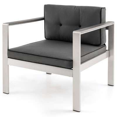 Patio Aluminum Armchair Contemporary Sofa Chair w/ WPC Armrests