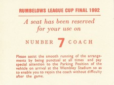 TICKET: LEAGUE CUP FINAL 1992 Manchester United coach travel - Rumbelows Cup