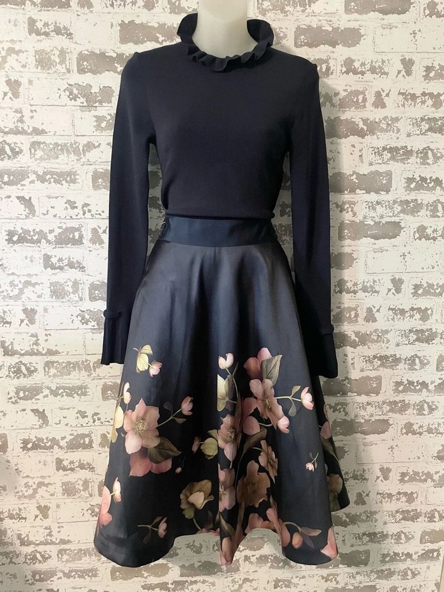 ted baker navy blue dress Ted Baker Navy Blue Fantasia Bodycon Halter Floral Dress (TB 2 or US 6 The Wandering Wardrobe Truck