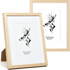 Yaetm 8x10 Picture Frame Matted to 5x7 Set of 2, Natural Solid Oak Wood Photo