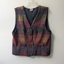 Vtg Vest Multicolor Southwestern Aztec Button Front Sz 13/14 Made in the USA