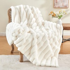 BEDELITE Faux Fur Throw Blanket for Couch, Soft and Cozy Luxurious 3D Striped...
