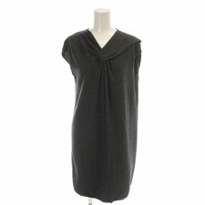 GUCCI GG Logo Knit Dress Wool M Gray V-neck Sleeveless Drape Design 271741X1194
