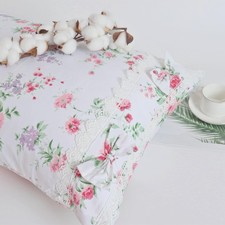 King Pillow Cases Set of 2 Decorative Cotton Pillow Shams Lace Floral Printed...