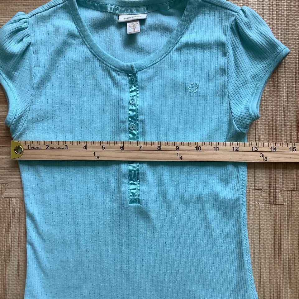 Camiseta de manga corta azul Girls VTG 90s Limited Too Talla 14 con defectos Foto 3 de 4