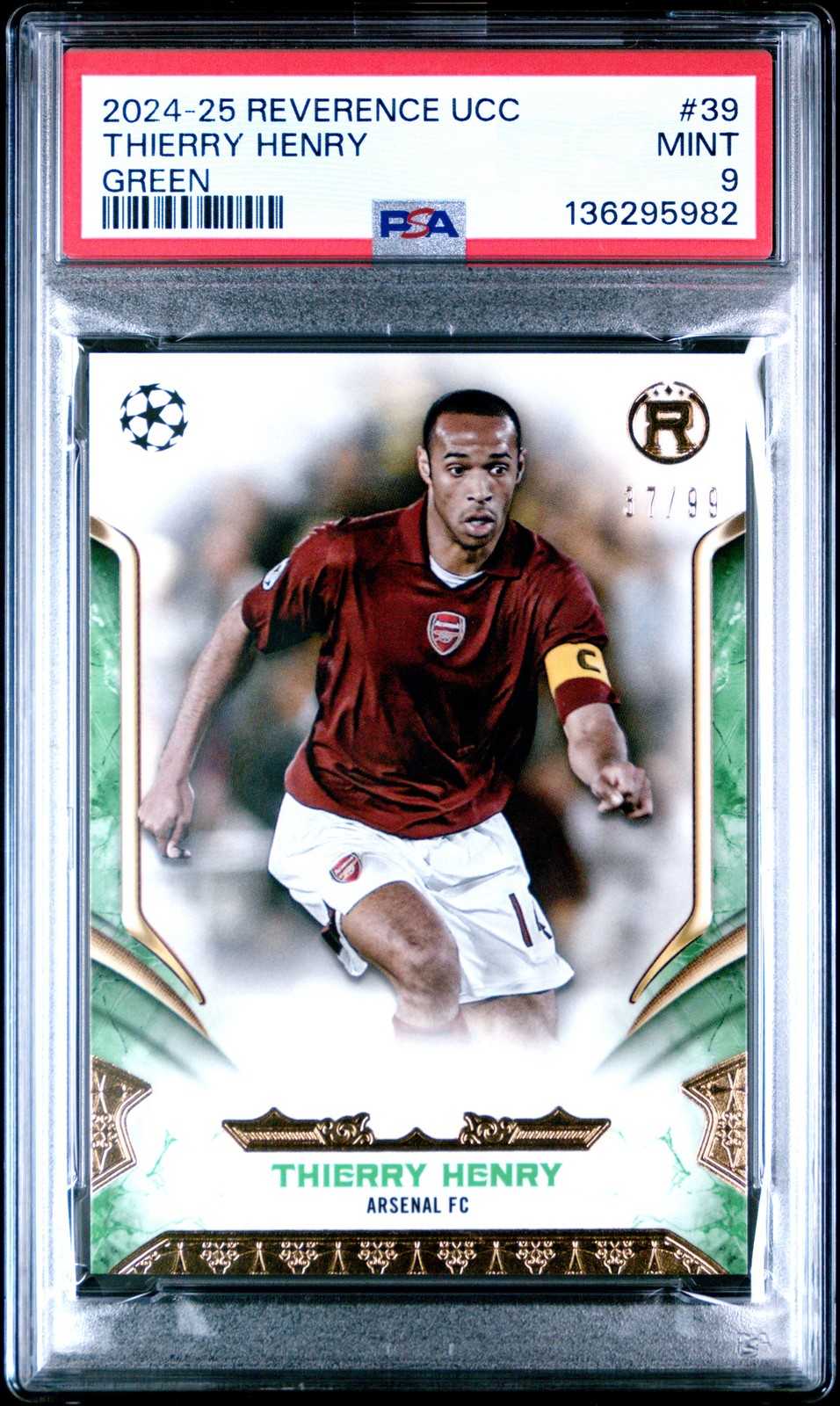 2024-25 TOPPS REVERENCE UEFA CLUB COMPETITIONS GREEN THIERRY HENRY 37/99 PSA 9