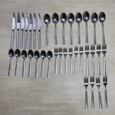 36 Piece 18/0 Stainless Hammered Look Flatware Forks Spoons Knives