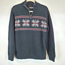 Mens Chaps 1/4 Zip Pull Over Sweater Navy Blue w White  Red Design Size Medium