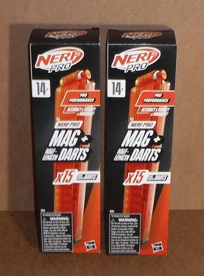Nerf Pro Mag Plus Half Length Dart Magazine Refill 15 Darts 2x Box Lot NEW