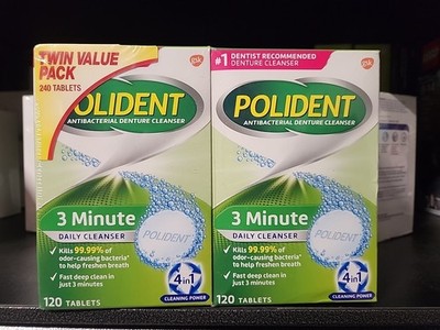 2pack Polident Antibacterial Denture Cleanser Total 240 Tablets  Brand New