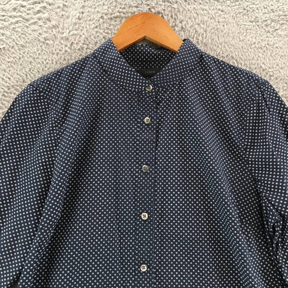 Camisa J.Crew Abotonada Para Hombres 14 Azul Lunares Manga Larga Cuello Peter Pan Foto 2 de 4