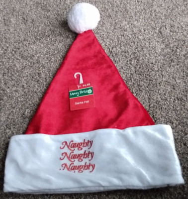 MERRY BRITE ''NAUGHTY NAUGHTY NAUGHTY'' SANTA HAT 23''