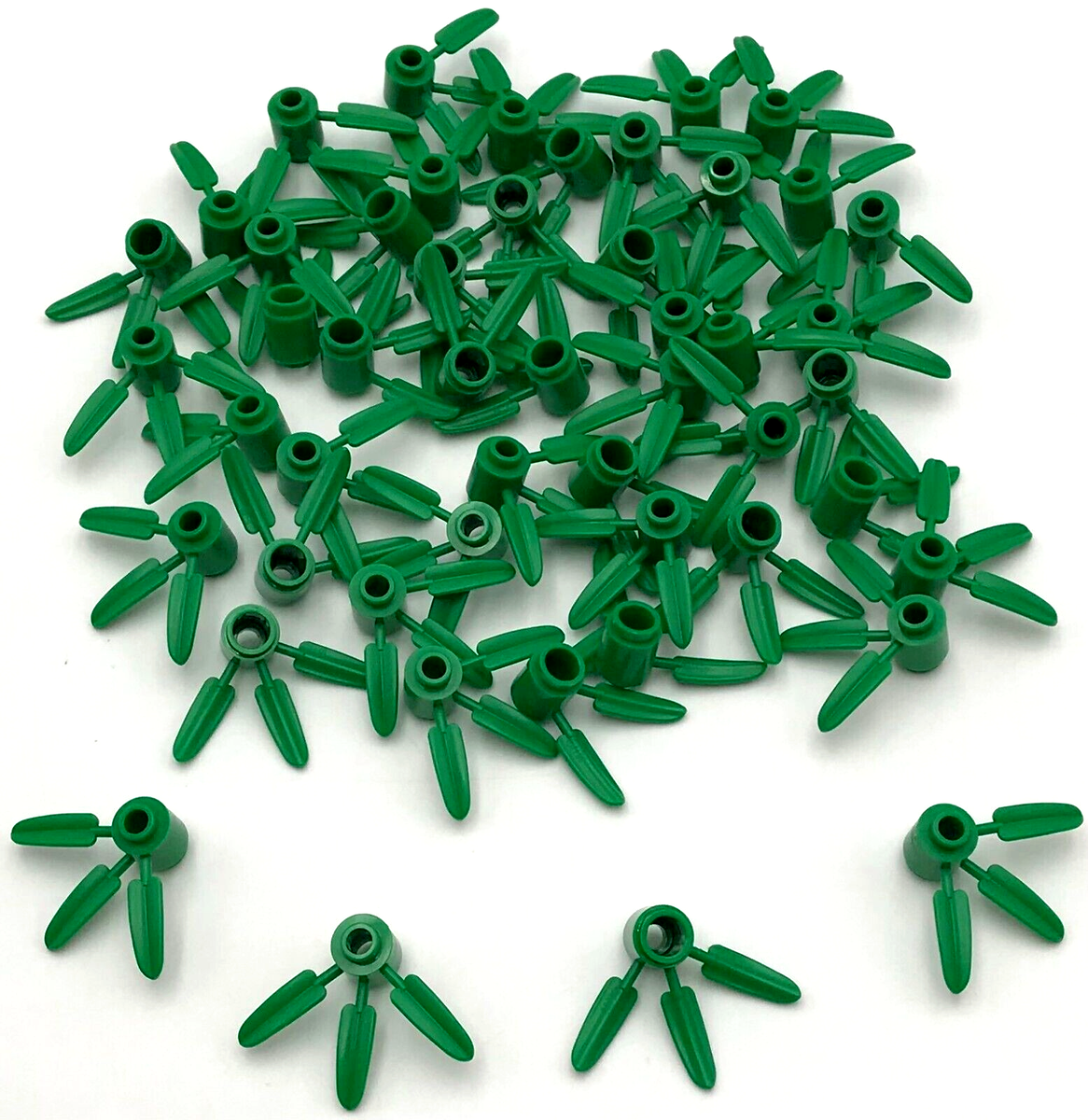 Lego 50 New Green Plant Bricks Round 1 x 1 with 3 Bamboo Leaves