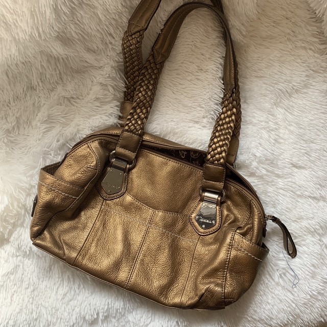 Tignanello Gold Leather Metallic Braided Strap Shoulder Bag eBay