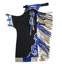 Bull Riding Handmade Rodeo Chap Pro Smooth black leather Adult Fringed Chaps