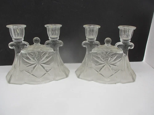 Anchor Hocking Vintage Prescott Double Taper Candle Holder Set Of 2