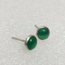 Green Onyx Stud Earrings, 925 Sterling Silver Studs, Green Gemstone Tiny Studs