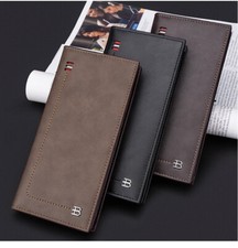RFID Blocking Men Long Bifold Wallet Money Clip Leather Purse Multi-Card Holder