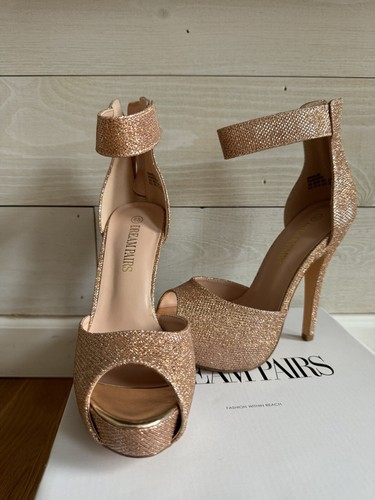 Dream Paris Rose Gold Glitter Heels Size 6.5 NIB - Picture 1 of 3
