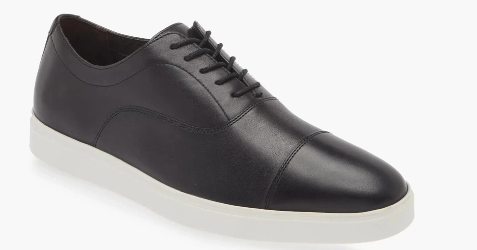 JOHNSTON & MURPHY SIZES 8.5 to 14 BLACK WHITE LEATHER CAP TOE OXFORD SHOE