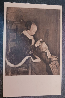 vtg postcard Borch Mother's Care Dutch Mauritshuis painting art unposted