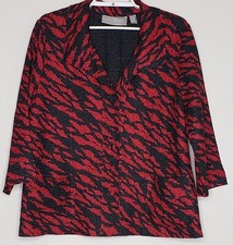 Chico  s Travelers Blazer Sz 2 12/14 Red Leopard Collared Button Front Pockets