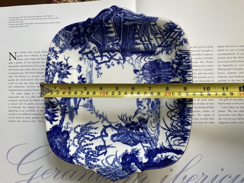 Royal Crown Derby Blue Mikado Square Handled Cake Plate, England 10.5” x 9” - Picture 3 of 8