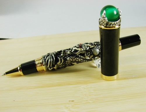 Bolígrafo Jinhao Black Dragon Playing Pearl con joyas en la parte superior bolígrafo vintage - Imagen 4 de 5