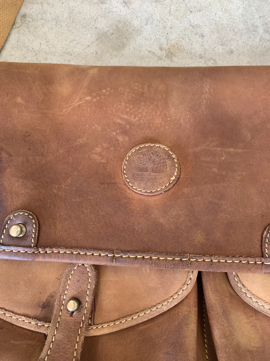 TIMBERLAND Military Style Heavy Leather Briefcase Messenger Bag Vintage OG