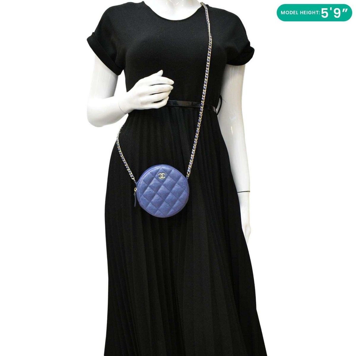 ショルダーバッグ・ポシェット × ヴィンテージ(中古) Chanel Miss Coco Round Clutch with Chain Quilted Caviar Mini CHANEL Round Clutch with Chain Mini Quilted Iridescent