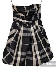 Zara Puffball Strapless Satin Feel Check Short Dress Size M 8 10 Black Grey