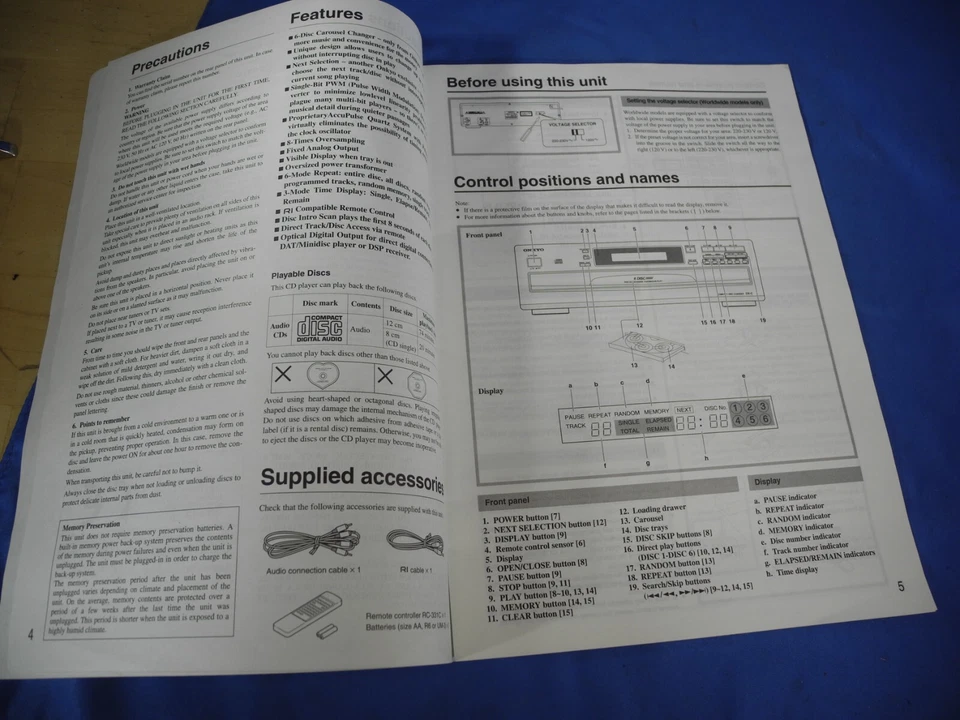 Cambiador de discos compacto Onkyo DX-C370 manual de instrucciones (¡Envío gratuito y rápido!) Foto 3 de 4