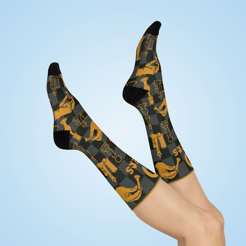 Schachsocken Unisex 1 Größe Neuheit Modern Grau Orange Gut gebaut Original - Bild 7 von 7