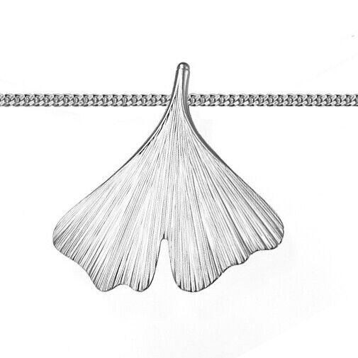 Weiß Gold 585 Ginkoblatt Ginkgo Anhänger 14Kt Ginkgoblatt Ginko Baum Blatt glanz