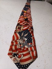 Vtg Looney Tunes 1996 Made In USA Neck Tie USA Flag Length 60” Width 4”