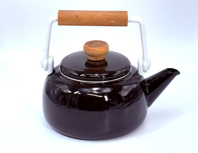 Lincoln Ware Black Enamel Tea Kettle Wood Handle 7'' Diameter