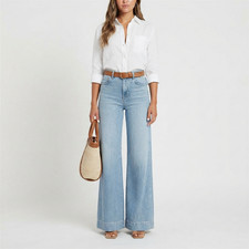 Women's High Waist Wide Leg Jeans Light Blue Stretch Denim Pants